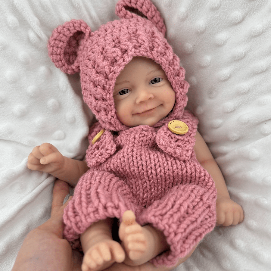 30cm Open Eyes Smile Sebastian Silicone Reborn Baby Girl in Red Knitted Bodysuits