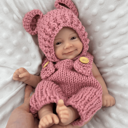 30cm Open Eyes Smile Sebastian Silicone Reborn Baby Girl in Red Knitted Bodysuits