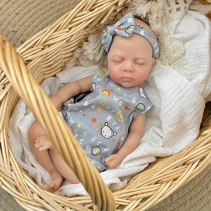 30cm Lifelike Silicone Reborn Baby Girl Luna in Gray Dress
