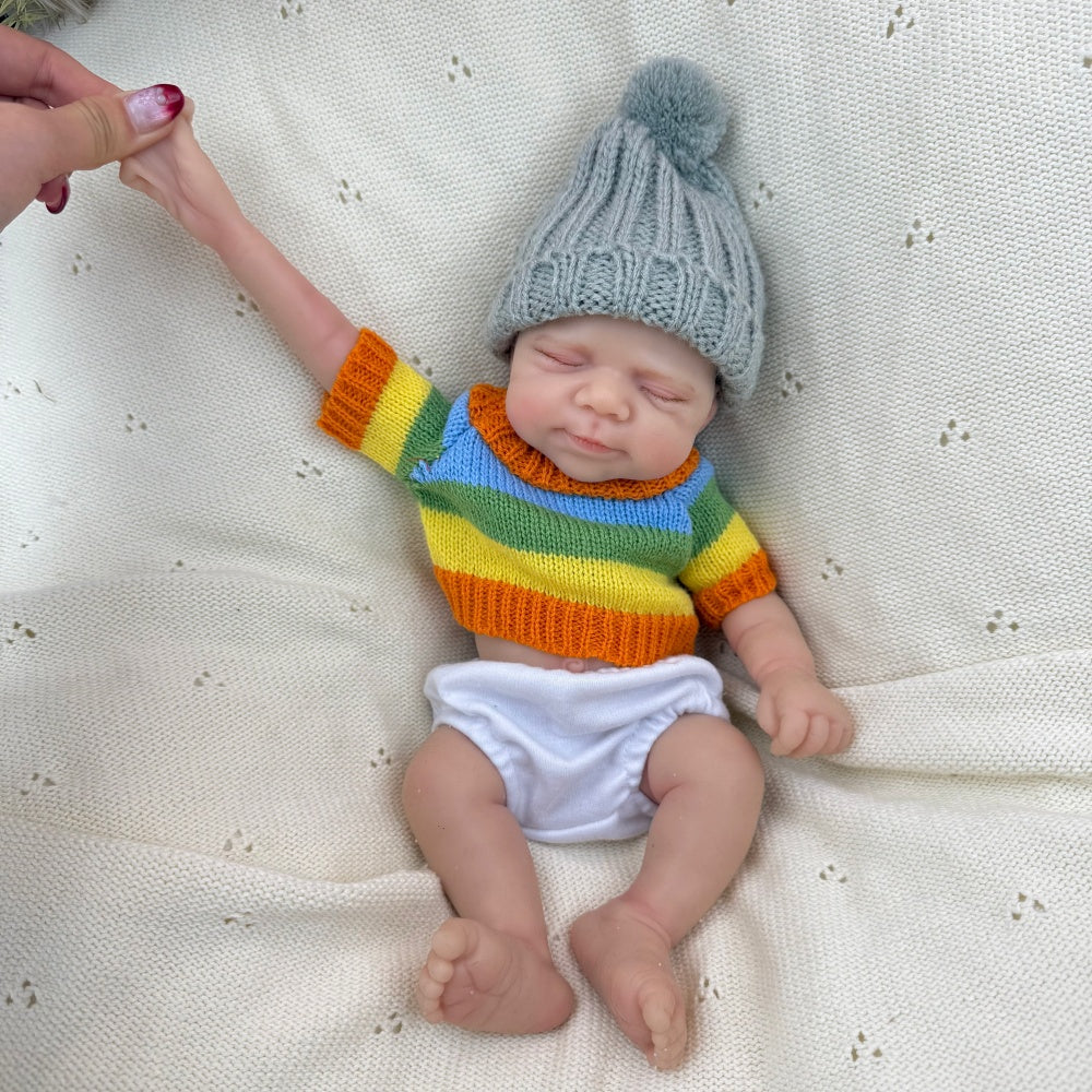 30cm Full Silicone Pascale Reborn Doll Girl in colorful striped sweater