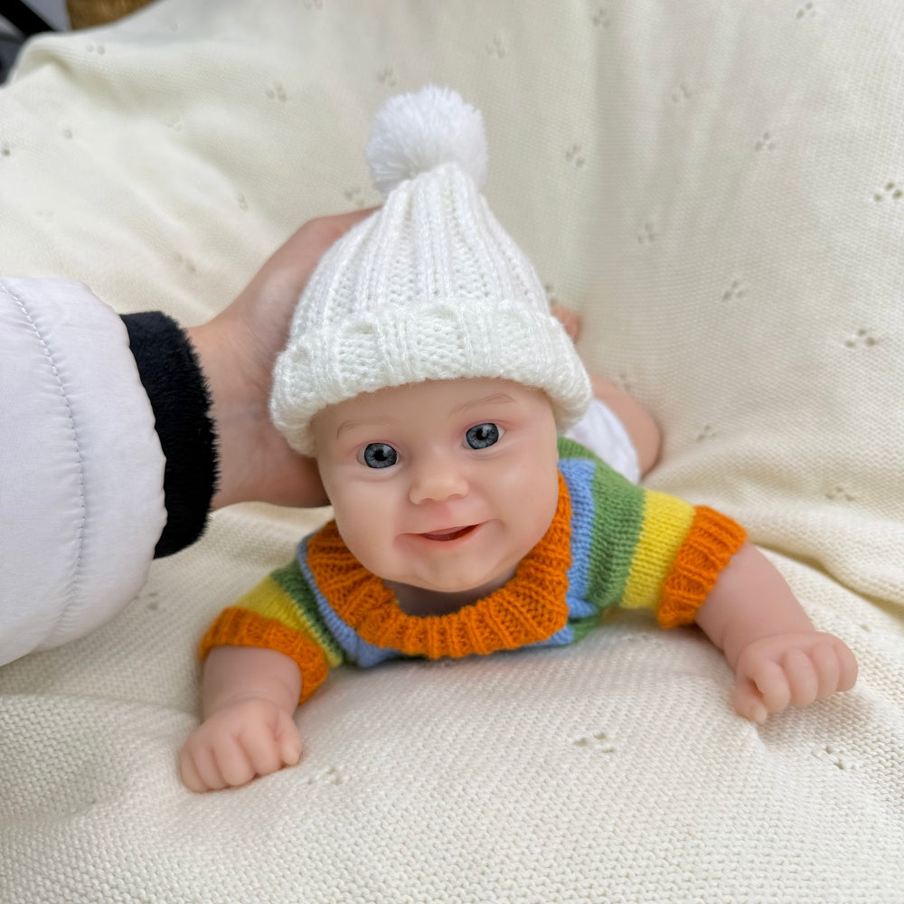 30cm Full Silicone Maddie Smile Reborn Baby Girl in colorful striped sweater