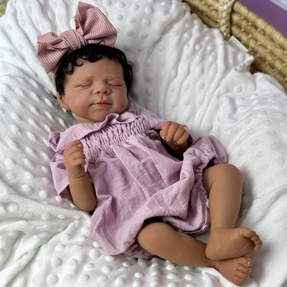 19 Inches Dark Skin Asleep Pascale Reborn Doll Girl in Purple Clothes