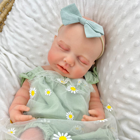45cm Full Silicone Stretchable Loulou Reborn Girl in Green Daisy Outfits