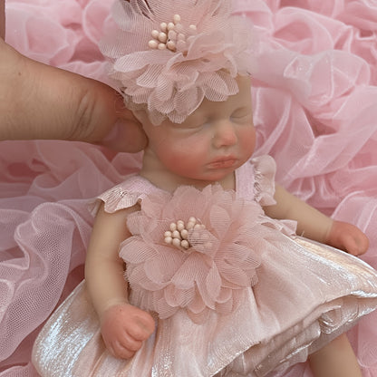 6 Inches Closed Eyes Mini Silicone Loulou Reborn Doll Girl In Pink Dress