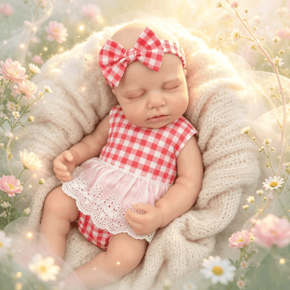45cm Silicone Stretchable Closed Eyes Loulou Reborn Girl In Red Plaid Bodysuits