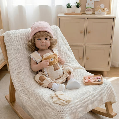 18 Inches Blonde Hair Blue Eyes Bettie Reborn Doll Girl In Bear Clothes