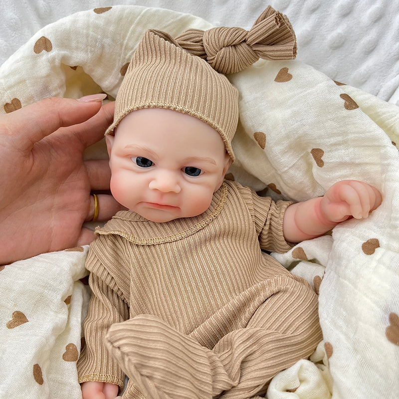 30cm Open Eyes Elijah Silicone Reborn Baby Girl in Brown Outfits