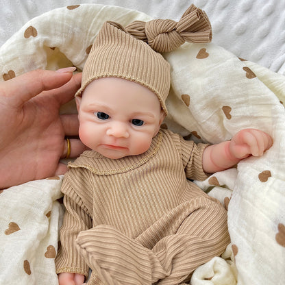 30cm Open Eyes Elijah Silicone Reborn Baby Girl in Brown Outfits