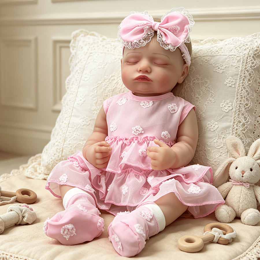 20 Inches Realistic Closed Eyes Rosalie Reborn Doll Girl In Pink Dress