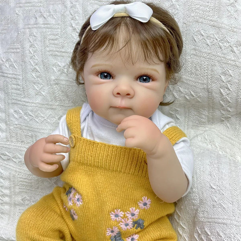 45cm Lifelike Vinyl Body Short Hair Bettie Reborn Baby Girl In Yellow Knitwear