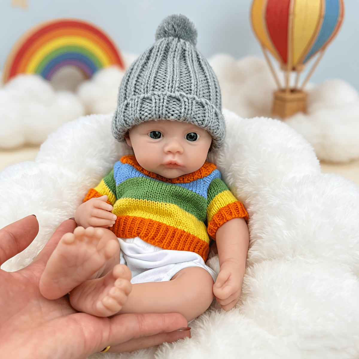 30cm Full Silicone Meadow Reborn Baby Girl in colorful striped sweater