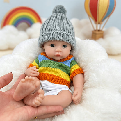 30cm Full Silicone Meadow Reborn Baby Girl in colorful striped sweater