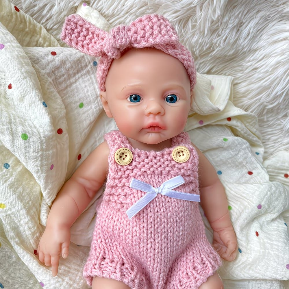 30cm Full Silicone Meadow Reborn Baby Girl in Pink Knit overalls