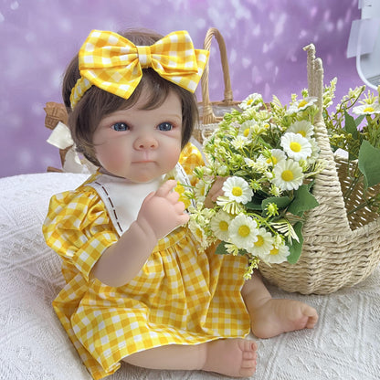 45cm Lifelike Vinyl Body Short Hair Bettie Reborn Baby Girl in Yellow Dress