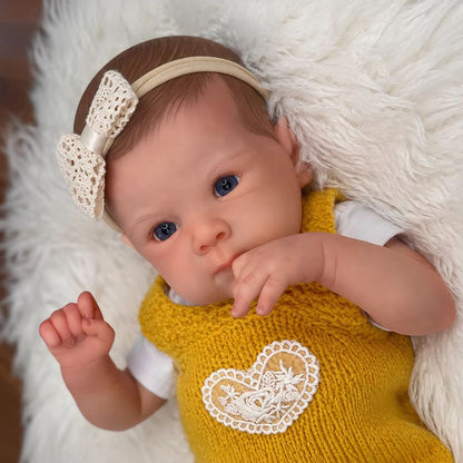 18 Inches Blue Eyes Bettie Reborn Baby Girl In Yellow Knitted Overalls