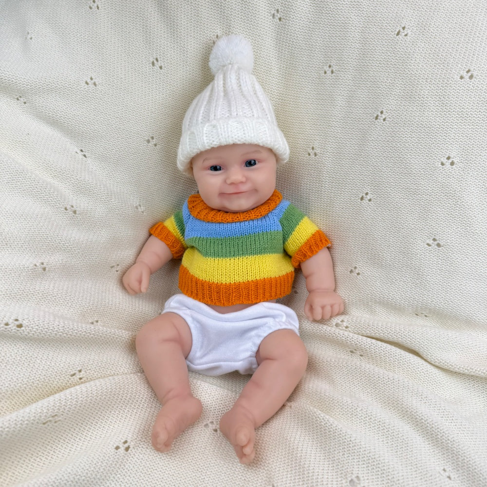 30cm Full Silicone Maddie Smile Reborn Baby Girl in colorful striped sweater