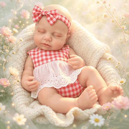 45cm Silicone Stretchable Closed Eyes Loulou Reborn Girl In Red Plaid Bodysuits