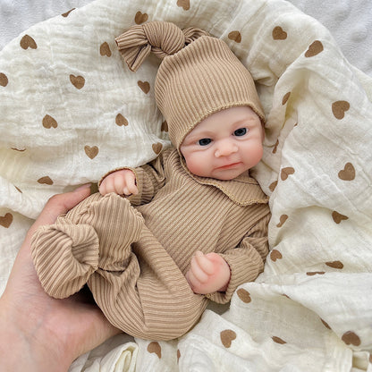 30cm Open Eyes Elijah Silicone Reborn Baby Girl in Brown Outfits