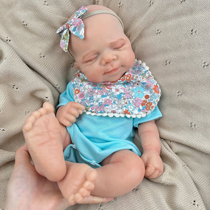 45cm Silicone Stretchable Asleep Pascale Reborn Baby Girl In Blue Bodysuit