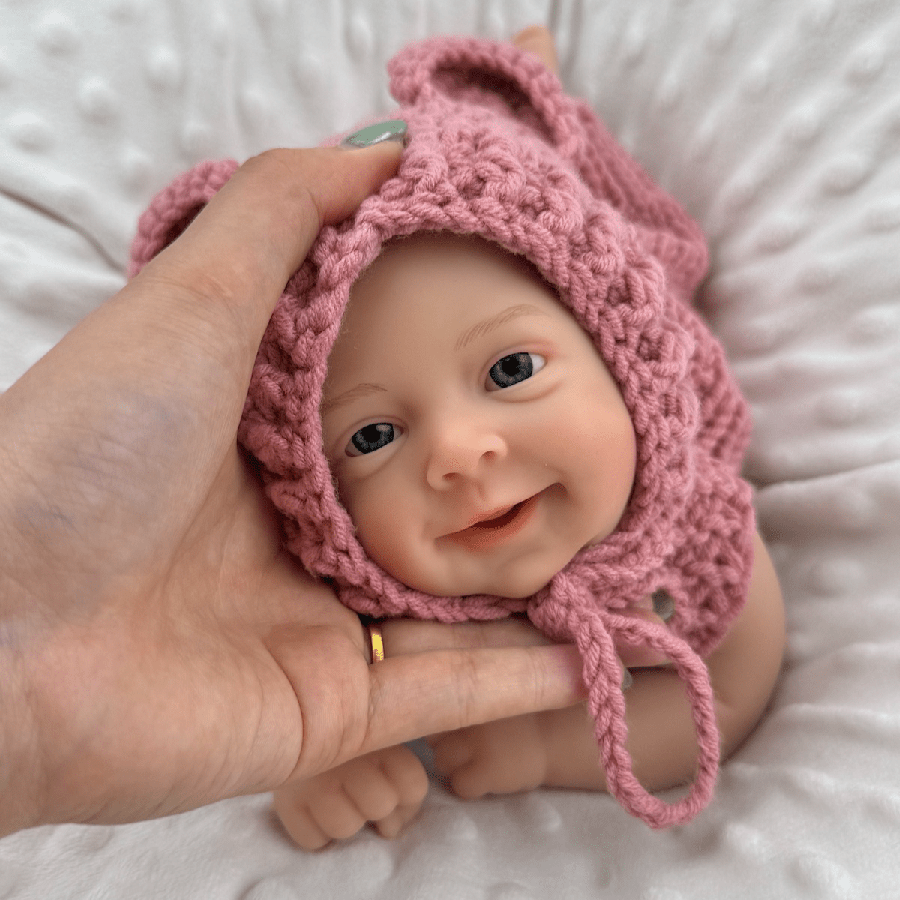 30cm Open Eyes Smile Sebastian Silicone Reborn Baby Girl in Red Knitted Bodysuits