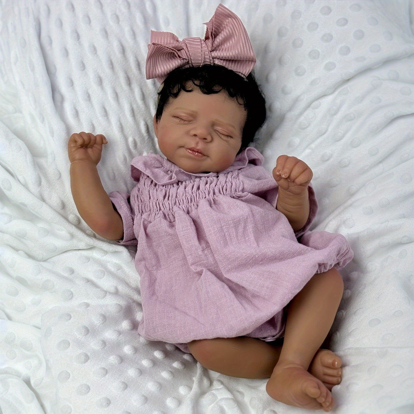 19 Inches Dark Skin Asleep Pascale Reborn Doll Girl in Purple Clothes