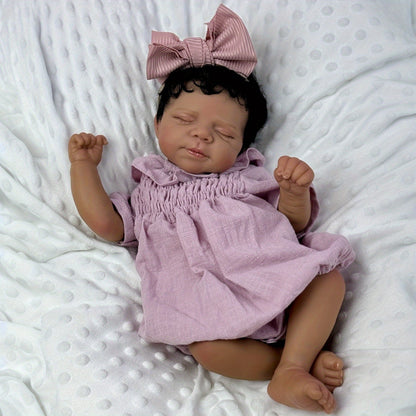 19 Inches Dark Skin Asleep Pascale Reborn Doll Girl in Purple Clothes