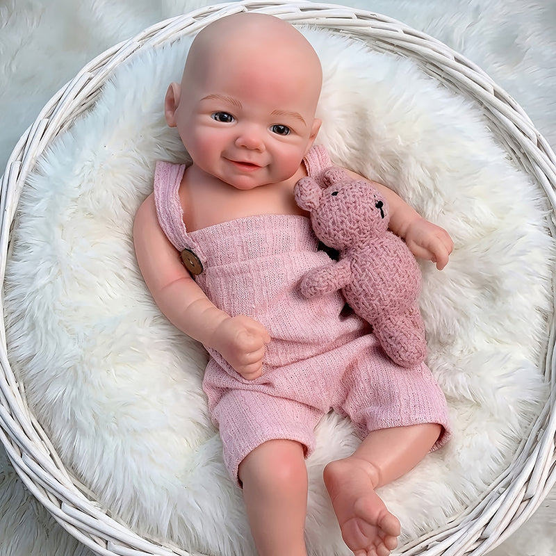 18 Inches Lifelike Full Silicone Vivienne Smile Reborn Doll Girl in Pink Overalls
