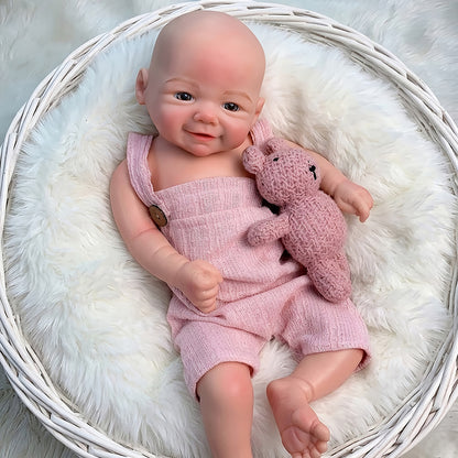 18 Inches Lifelike Full Silicone Vivienne Smile Reborn Doll Girl in Pink Overalls