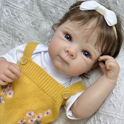 45cm Lifelike Vinyl Body Short Hair Bettie Reborn Baby Girl In Yellow Knitwear