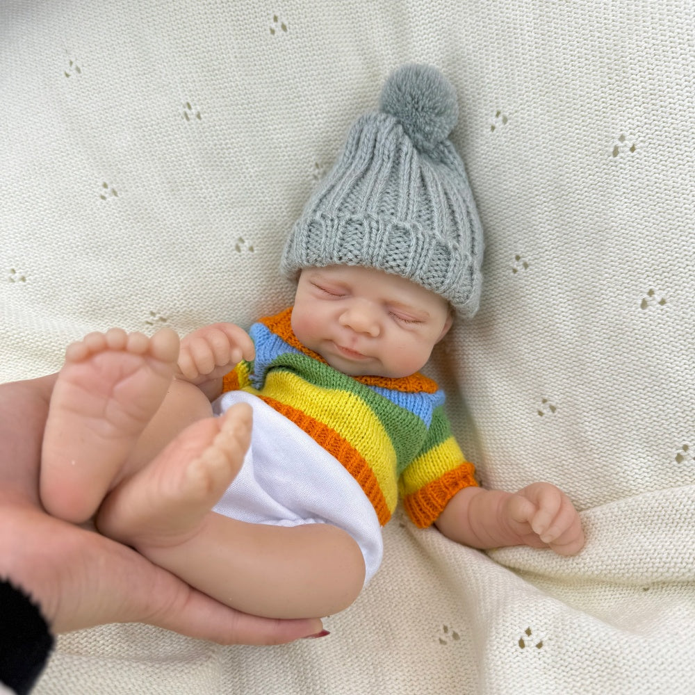 30cm Full Silicone Pascale Reborn Doll Girl in colorful striped sweater