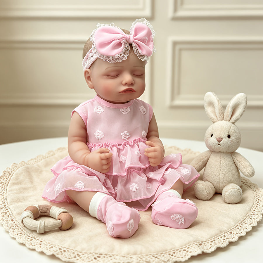 20 Inches Realistic Closed Eyes Rosalie Reborn Doll Girl In Pink Dress