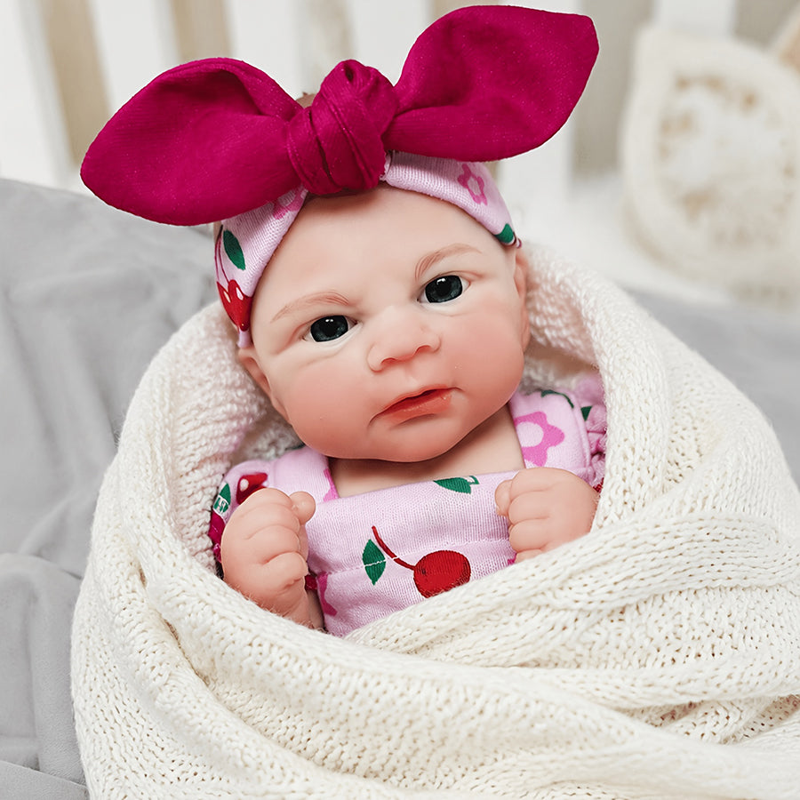 30cm Open Eyes Elijah Silicone Reborn Baby Girl in Cherry Outfits