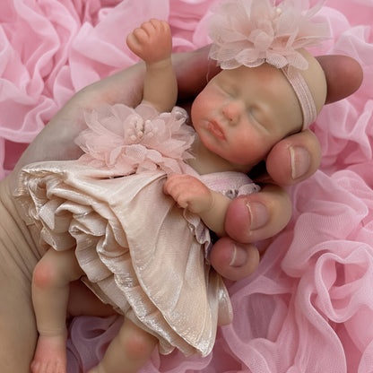6 Inches Closed Eyes Mini Silicone Loulou Reborn Doll Girl In Pink Dress