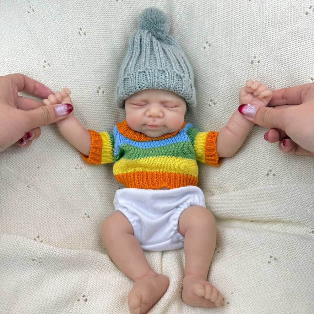 30cm Full Silicone Pascale Reborn Doll Girl in colorful striped sweater