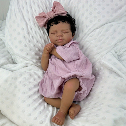 19 Inches Dark Skin Asleep Pascale Reborn Doll Girl in Purple Clothes