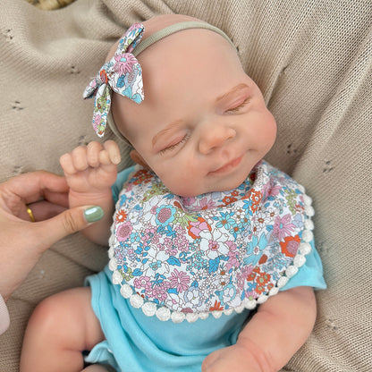 45cm Silicone Stretchable Asleep Pascale Reborn Baby Girl In Blue Bodysuit