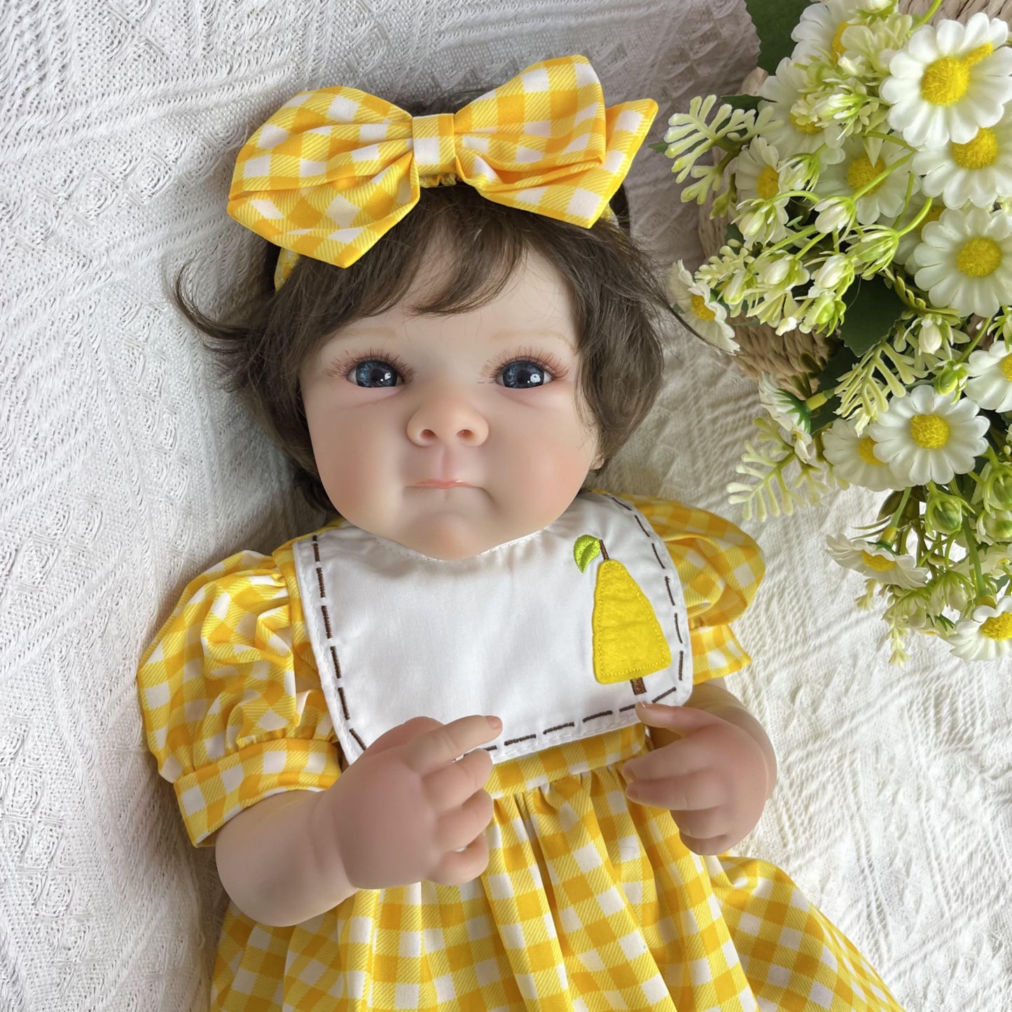 45cm Lifelike Vinyl Body Short Hair Bettie Reborn Baby Girl in Yellow Dress