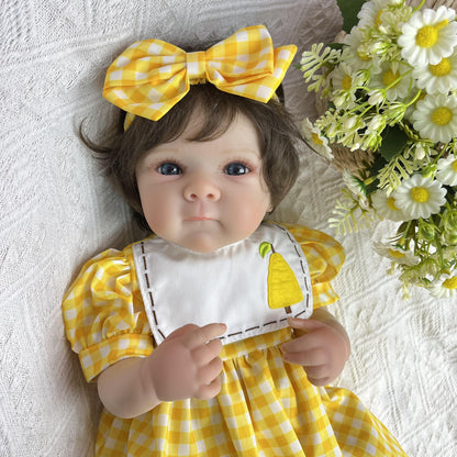 45cm Lifelike Vinyl Body Short Hair Bettie Reborn Baby Girl in Yellow Dress
