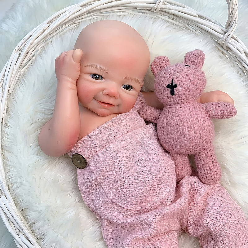 18 Inches Lifelike Full Silicone Vivienne Smile Reborn Doll Girl in Pink Overalls