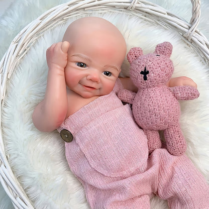 18 Inches Lifelike Full Silicone Vivienne Smile Reborn Doll Girl in Pink Overalls