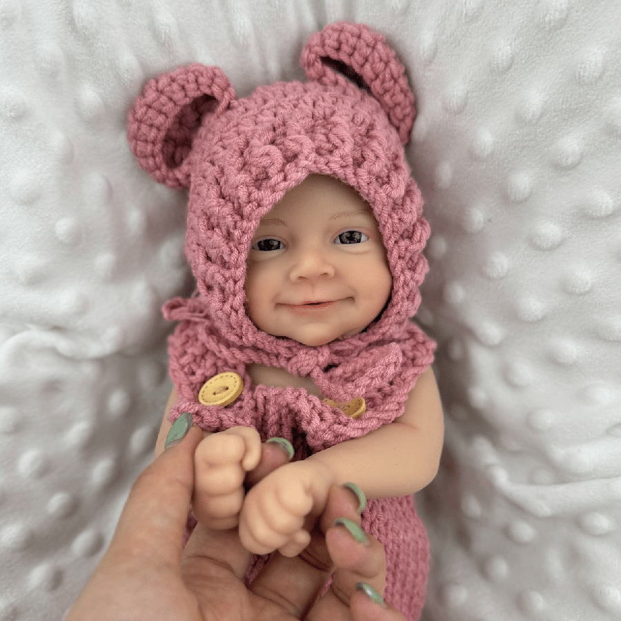 30cm Open Eyes Smile Sebastian Silicone Reborn Baby Girl in Red Knitted Bodysuits