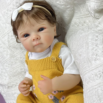 45cm Lifelike Vinyl Body Short Hair Bettie Reborn Baby Girl In Yellow Knitwear