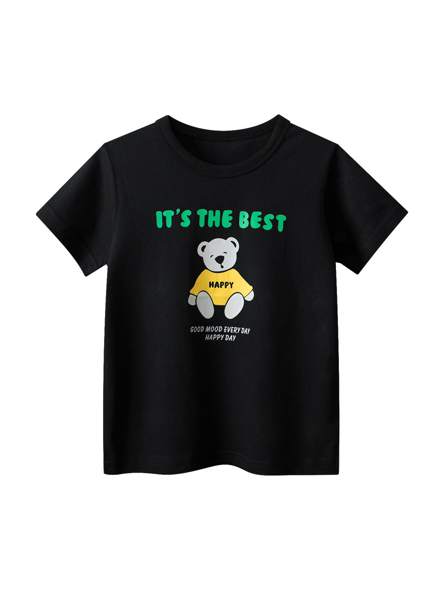 Black Bear Print Kids Short Sleeve T-Shirt