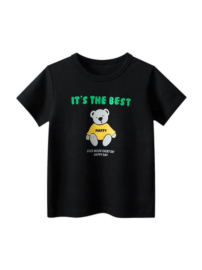 Black Bear Print Kids Short Sleeve T-Shirt