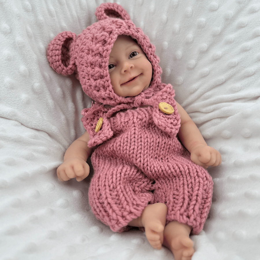 30cm Open Eyes Smile Sebastian Silicone Reborn Baby Girl in Red Knitted Bodysuits