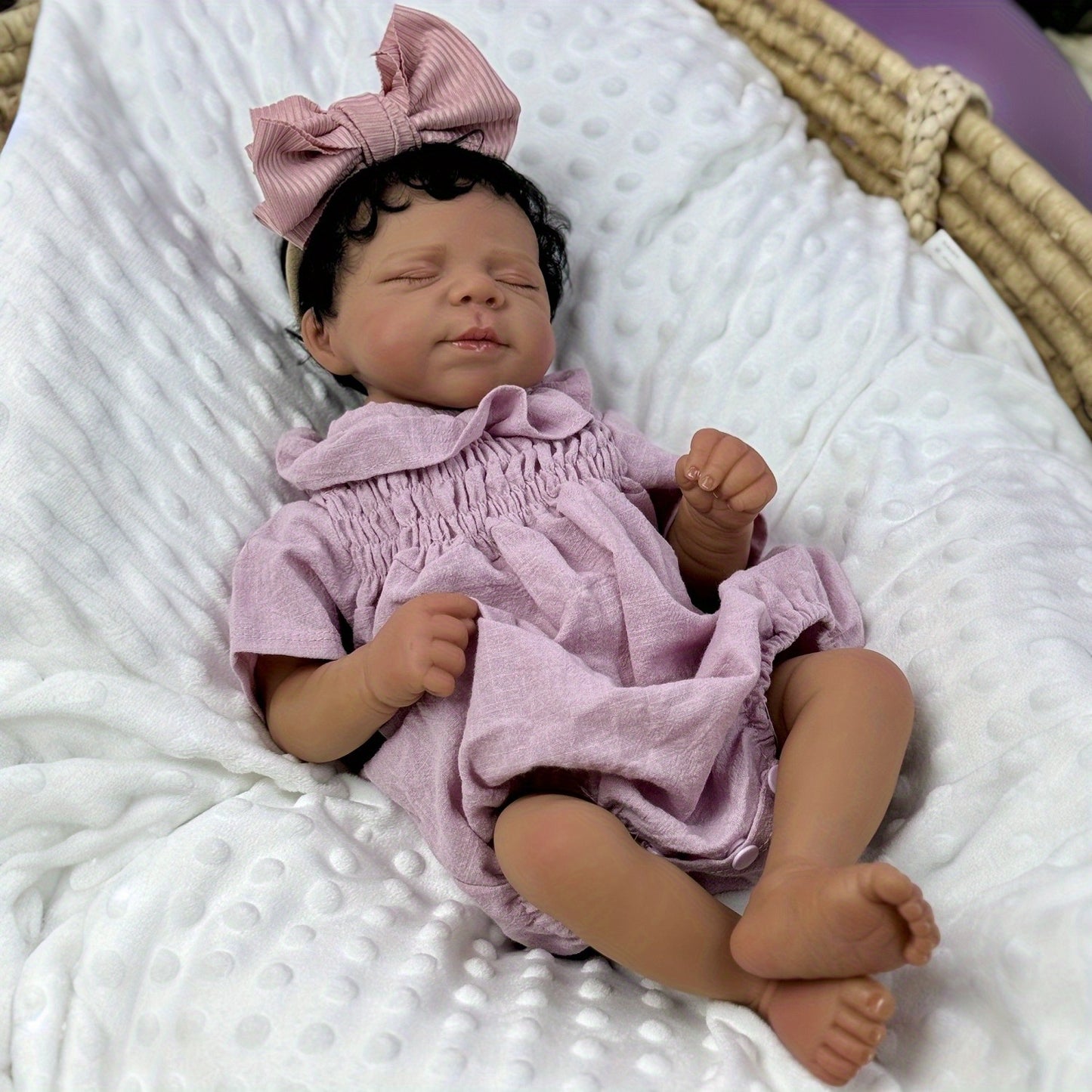 19 Inches Dark Skin Asleep Pascale Reborn Doll Girl in Purple Clothes