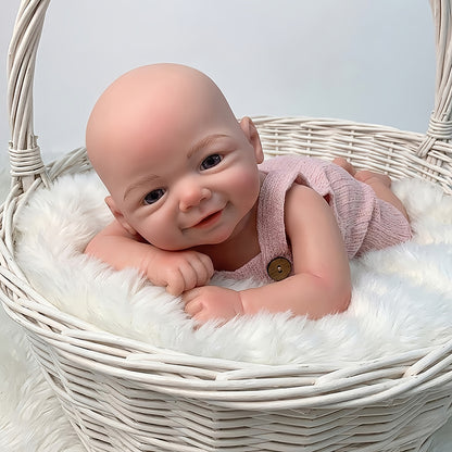 18 Inches Lifelike Full Silicone Vivienne Smile Reborn Doll Girl in Pink Overalls