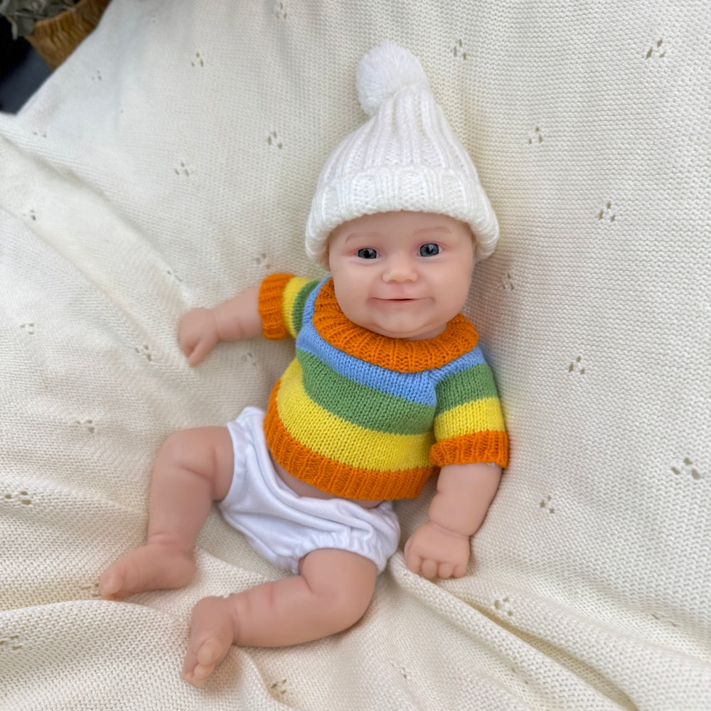 30cm Full Silicone Maddie Smile Reborn Baby Girl in colorful striped sweater