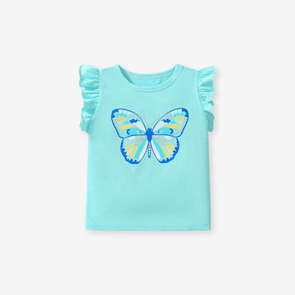 Cartoon Butterfly Cotton Short Sleeve T-Shirt for Girls