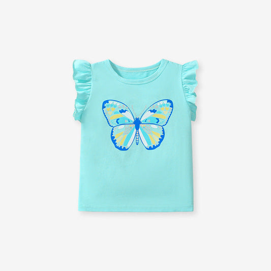 Cartoon Butterfly Cotton Short Sleeve T-Shirt for Girls